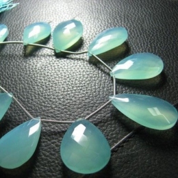 Aqua Chalcedony Faceted Large Pear Briolette